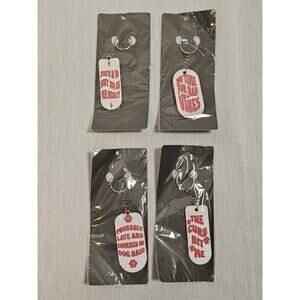 Matching Keychain Lot Of 4 - Funny Sayings Red And White Wood - New In Package